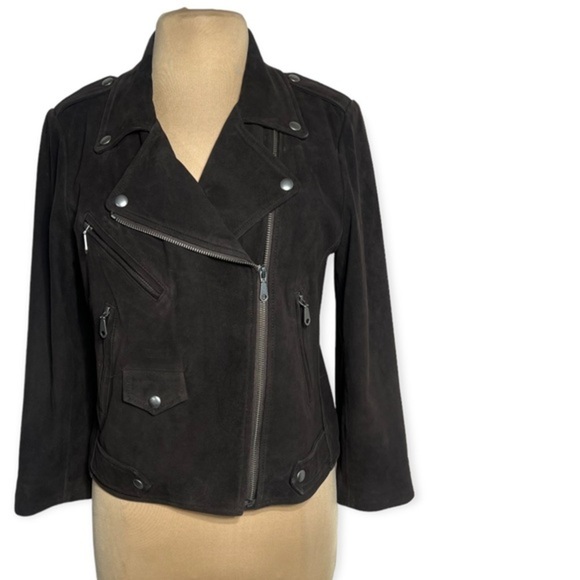 Rebecca Minkoff brown goatskin leather moto jacket size Large - Picture 2 of 10